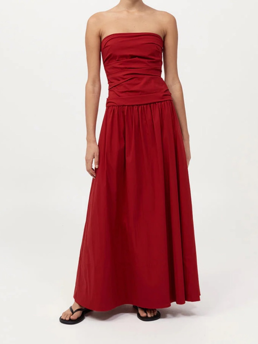 St. Agni Gathered Strapless Tie Back Dress - Rosso